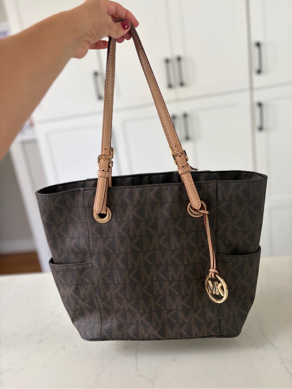 Michael Kors Brown MK Signature Tote with Tan Straps